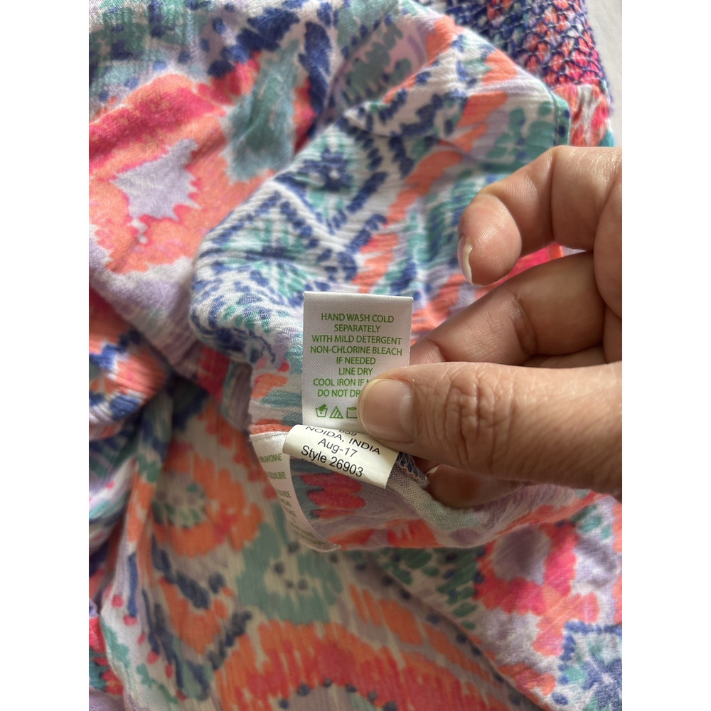 Lilly Pulitzer Off Shoulder Smocked Tasseled Mini Dress Womens Size XS Pink Blue - Picture 5 of 8